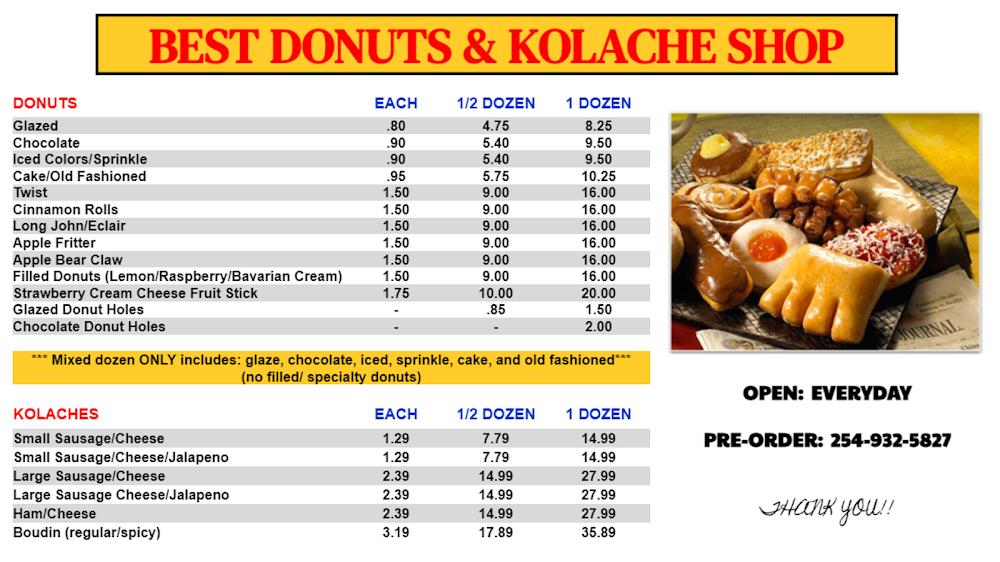 Best Donuts & Kolache Shop Menu image 2